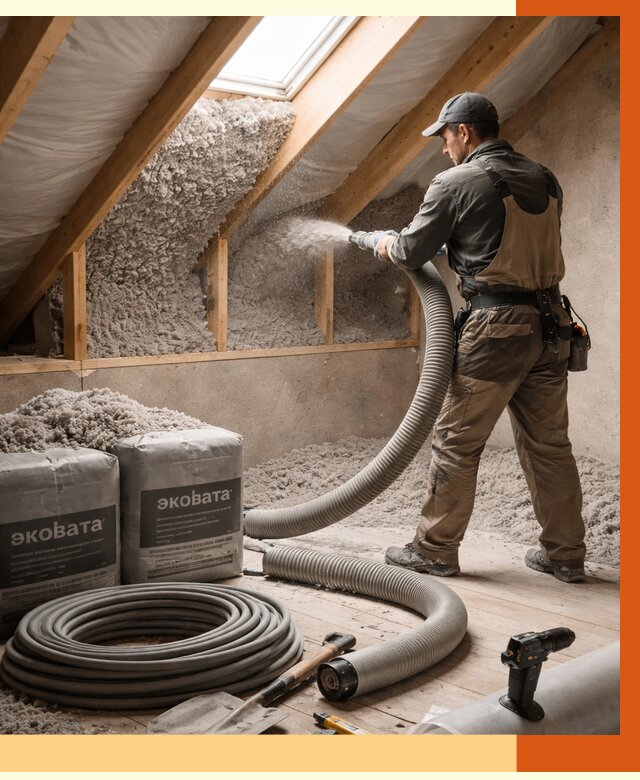 Утепление мансарды эковатой в Ишиме от 2286 руб/м2 — монтаж, задувка, цена | ТепломастерШм