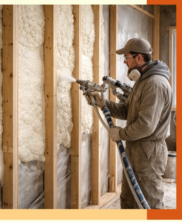 Утепление каркасной стены ППУ в Ишиме от 4417 руб./м2 под ключ | ТепломастерШм