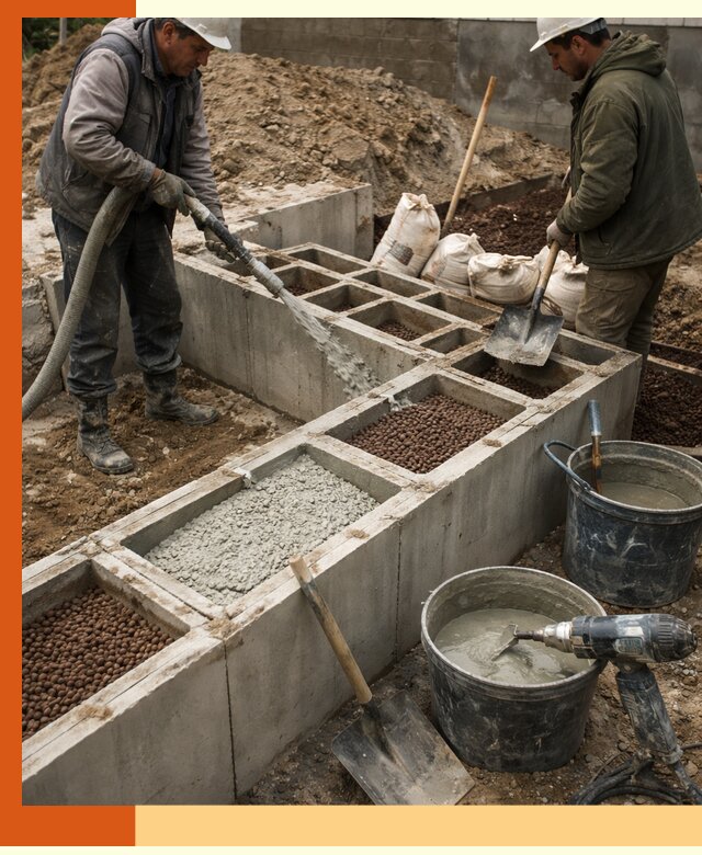 Заполнение полостей фундамента в Ишиме герметичным утеплением и повышением прочности