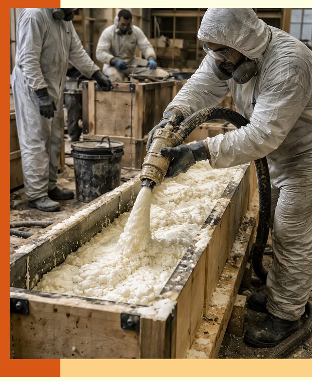 Заливка пенополиуретана в формы для утепления в Ишиме